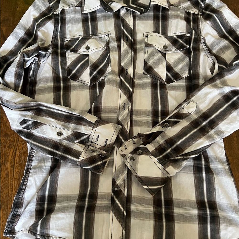 Rock & Republic Black and White Plaid Casual Button Down Shirt